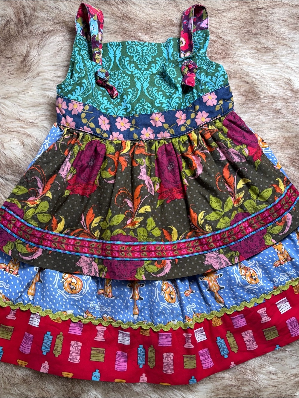 Matilda Jane Multicolor Floral & Print Tiered Dress with Teal Bodice